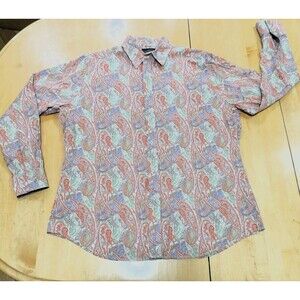 CREMIEUX long sleeve button down Premium stretch orange blue yellow shirt L